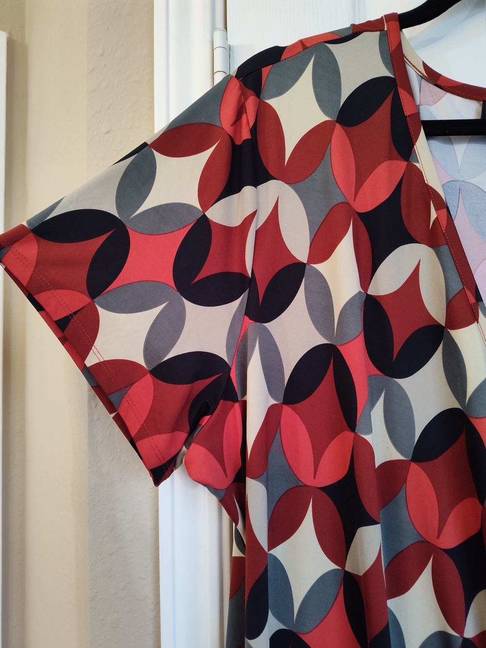 Lane Bryant Red Black Cream Geometric Midi Wrap Dress - Picture 3 of 5